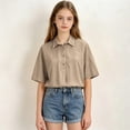 thumbnail image 5 of Grblisyd Boys Girls Shirts Button Up Cotton Linen School Uniform Short Sleeve Solid Color T Shirts V-Neck Quick Dry Tops, 5 of 6