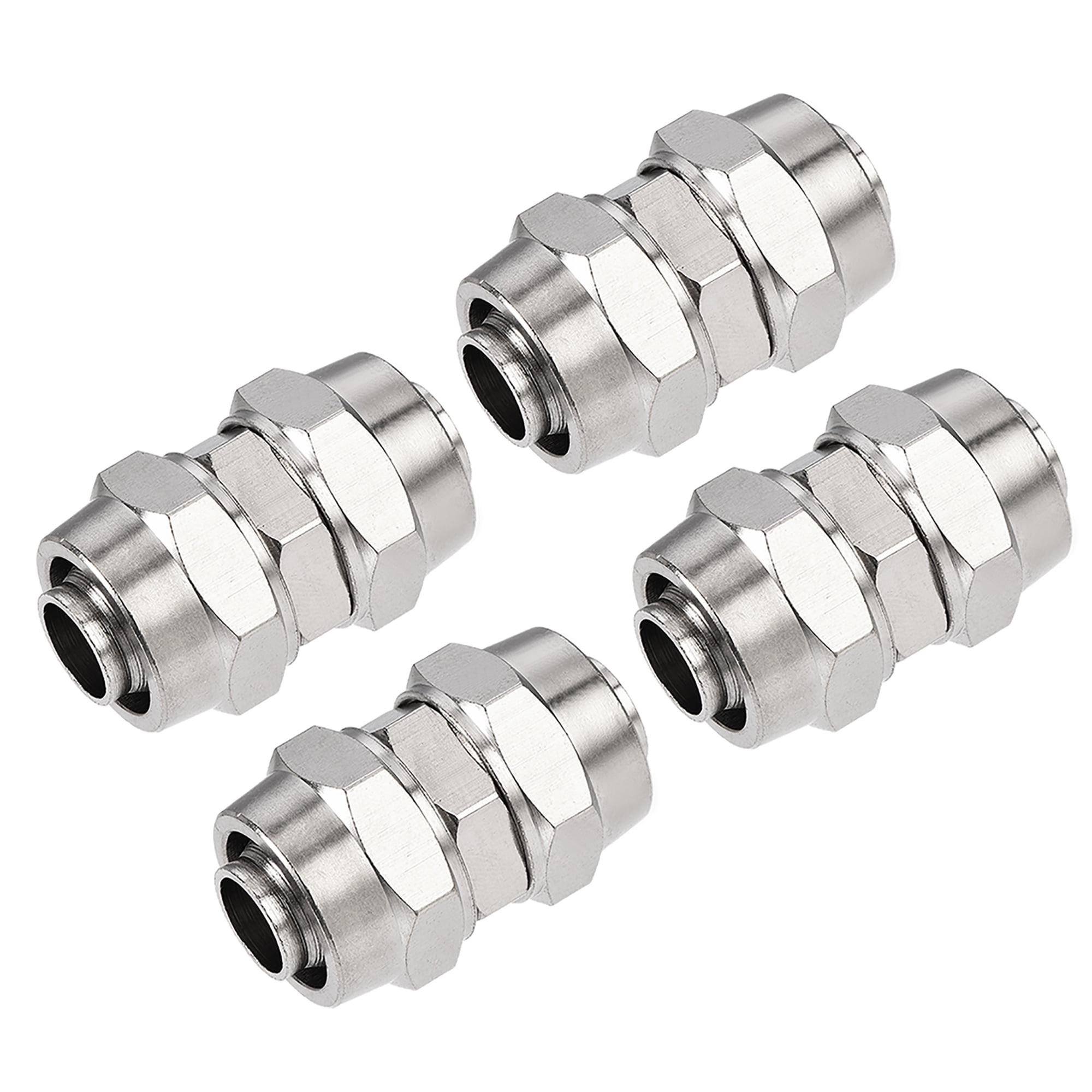 uxcell Compression Tube Fitting Nickel Plating for 10mm Pneumatic Hose Tube 4pcs