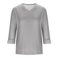 thumbnail image 4 of Womens Ruffle 3/4 Sleeve Tops V Neck Casual Cute Fall Spring Summer Tee Shirts Solid Color Loose Tshirts (2XL, Gray), 4 of 6