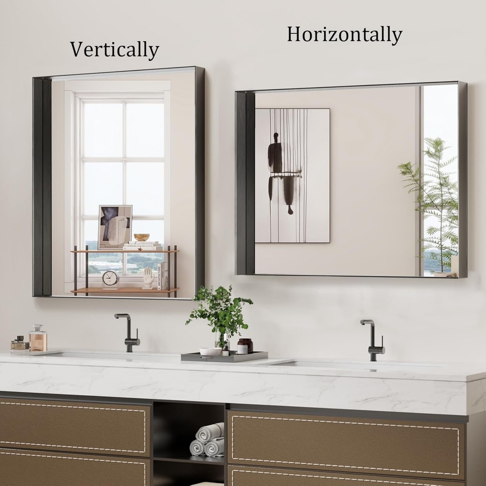 AUROMIR 36"x24" Rectangle Bathroom Mirror Vanity Wall Mirror With Deep Frame, Black