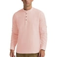 thumbnail image 3 of Iceglad Men Henley Shirts Long Sleeve Linen Shirts for Casual Daily Look Pink L, 3 of 8