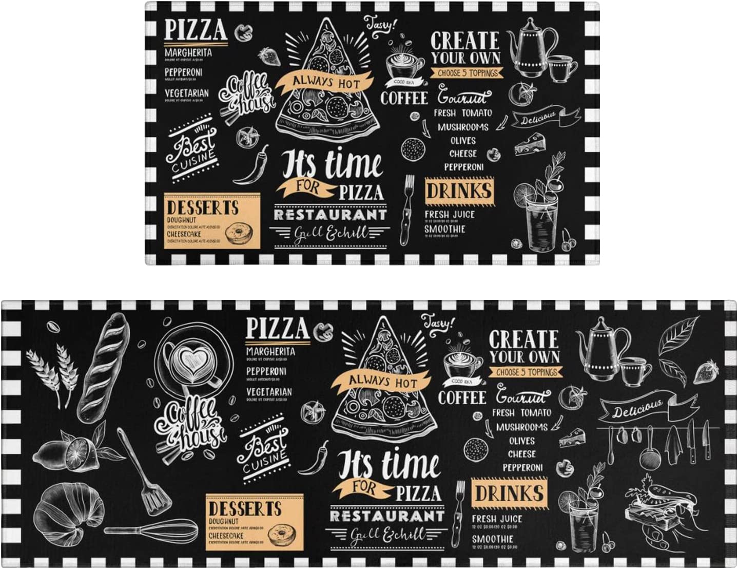 Xsinufn Black Coffee Theme Kitchen Rugs Set of 2,Cafe Kitchen Rugs and