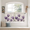thumbnail image 3 of Purple Tulip Flower Tier Curtains, Aesthetics Farmhouse Floral Plant Light Filtering Kitchen Curtains, 2Pcs Rod Pocket Half Window Treatments Panels for Sink Cafe Cabinet Camper 27.5x24 Inches, 3 of 9