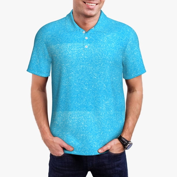 Fotbe Sky Blue Glitter Camiseta Polo de Golf para Hombre con Estampado – Camisa Deportiva Transpirable con Cuello Abotonado-Small