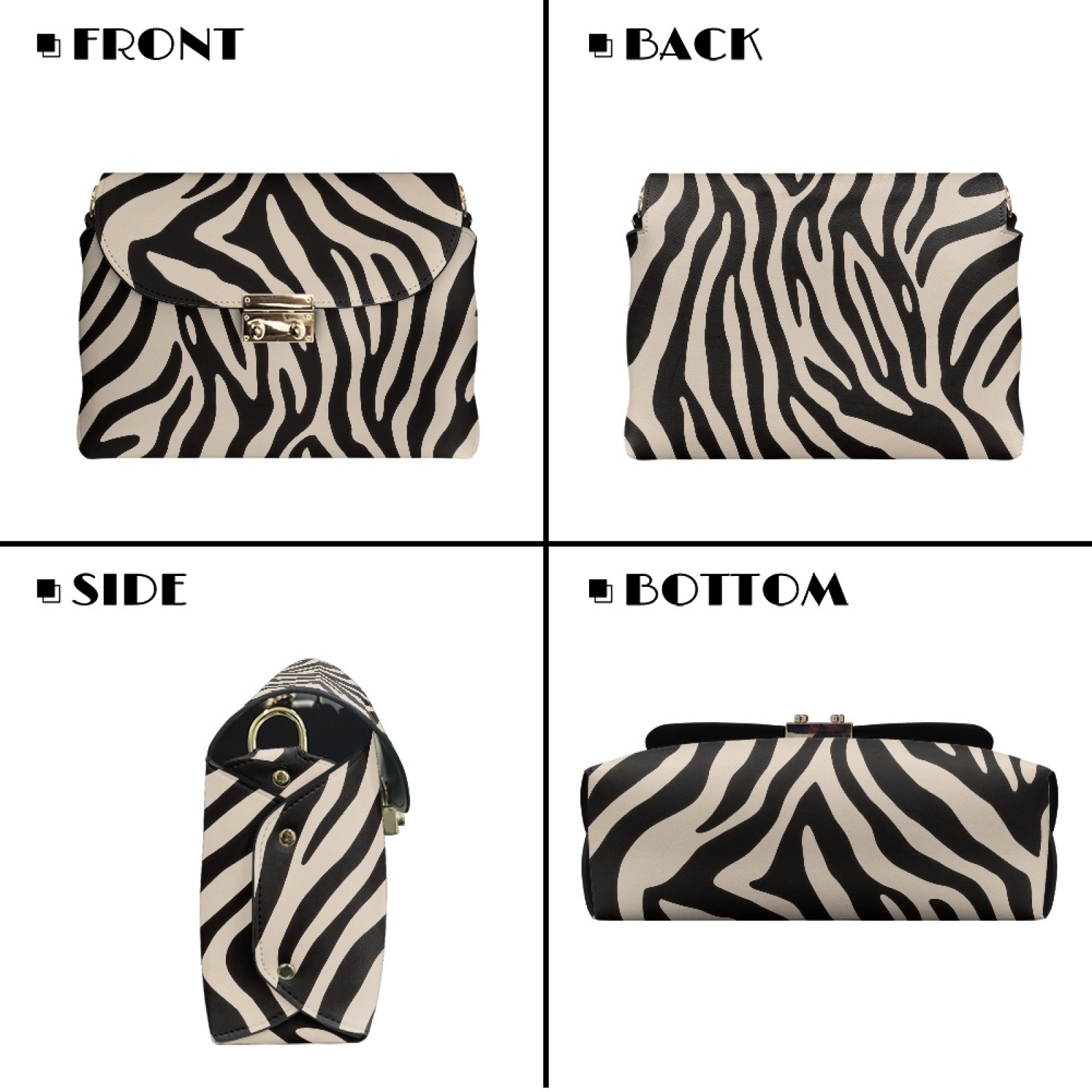 SCRAWLGOD Zebra Print Beige Black Small Crossbody Bag for Women Casual Leather Crossover Shoulder Bag Women's Cross Body Handbag with Anti-Theft Zipper