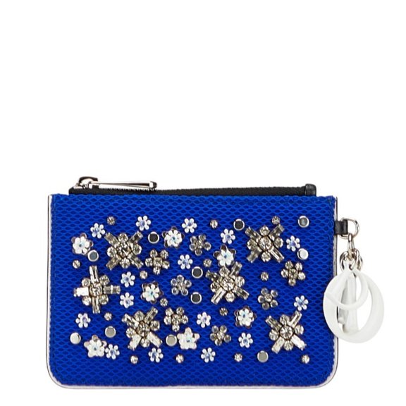 Pre-Owned Christian Dior Dior mesh beaded wallet/coin case pouch in blue and black... (Good)