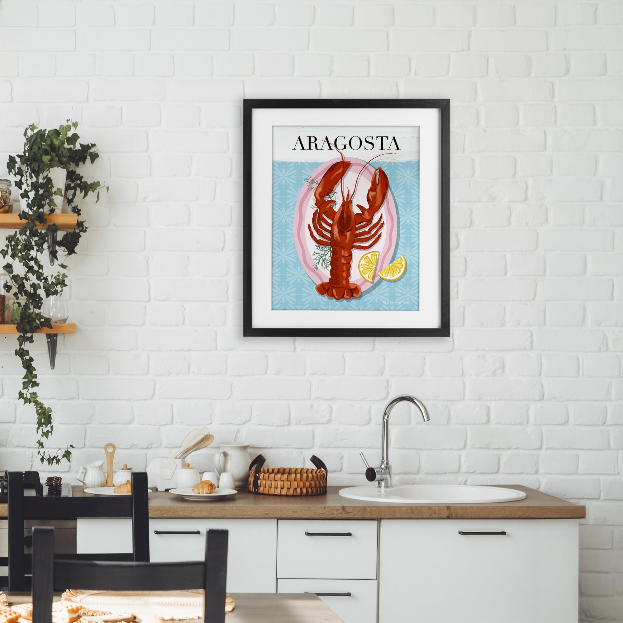 Stupell Industries Aragosta Lobster Dish Black Framed Print Under Glass, design by Kelley Talent