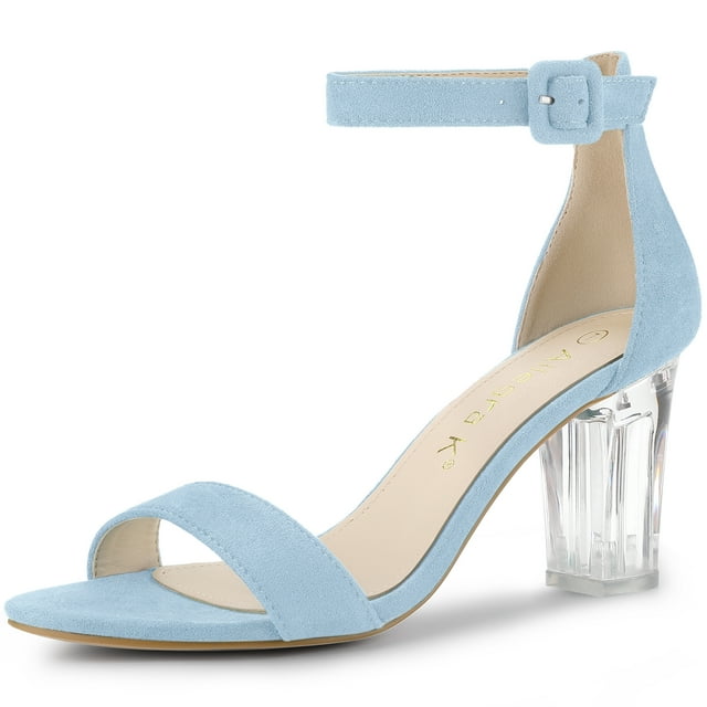 BLISSFUL STEP Sandales à Talon Épais Transparent pour Femmes avec Bride à la Cheville
