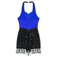 thumbnail image 6 of YiZYiF Womens Halter Shiny Sequins Tassel Latin Jazz Dance Leotard Ballroom Salsa Samba Dance Costume Blue XXL, 6 of 7