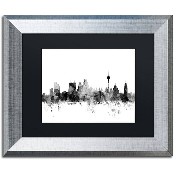 Trademark Fine Art "San Antonio Texas Skyline B&W" Canvas Art by Michael Tompsett, Black Matte, Silver Frame