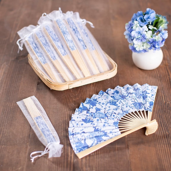 Fun Express Chinoiserie Wedding Paper Folding Fan Comes with 48 Drawstring Bags, 96 Count