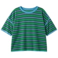 thumbnail image 3 of Womens Oversized Striped T-Shirts Summer Casual Color Block Short Sleeve Tops Y2K Drop Shoulder Workout Tops(GN1,M), 3 of 3