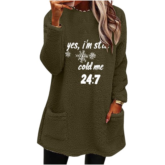 Ke1Clo Winter Sweaters for Women Casual Fashion Snowflake Graphic Crew Neck Long Sleeve Pullover Oversized Loose Comfy Basic Knit Tops Army Green XXXL