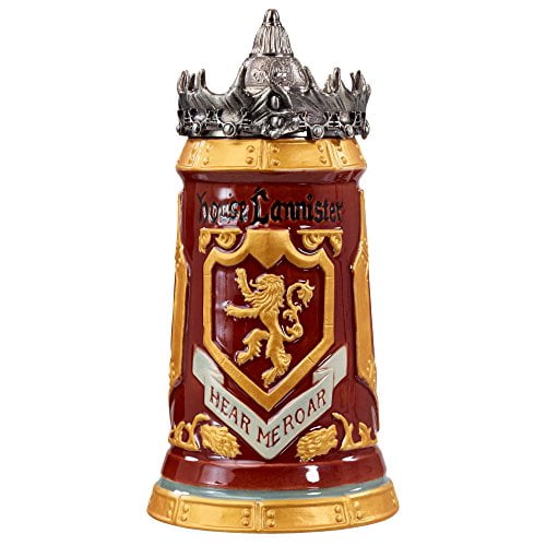 Game of Thrones House Lannister Stein 22 Oz Ceramic Base with Pewter Baratheon Crown Top by Game of Thrones 