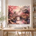 thumbnail image 5 of Cherry Blossom Bridge with River and Pavilion, Peaceful Japanese Inspired Art for Nature Lovers, Oriental Landscape Decor, Housewarming Gift Tapestry Wall Hanging for Living Room and Bedroom, 5 of 7