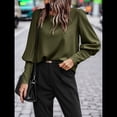 thumbnail image 4 of Blusa Elegante de Larga con Cuello Redondo para Mujer, Ideal para Otoño e Invierno, con Botones en la Espalda Verde M, 4 of 7