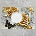 thumbnail image 2 of 3D Gold Rose Floral Place Mats Set of 4 for in Door Dinning for Girls, Chic Butterfly Table Place Mats for in Door Dining, Luxury Pearl Print Table Mats for Dining Table, Luxurious Kitchen Decor, 2 of 4