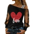 thumbnail image 2 of Baqcunre Valentine'S Day Shirts For Women Love Women's Love Printed Mesh Long Sleeved Patchwork Top(Black S-XXL),Long Sleeve Shirts For Women Graphic Tees Holiday Tops For Women 2023 Womens Tops, 2 of 7