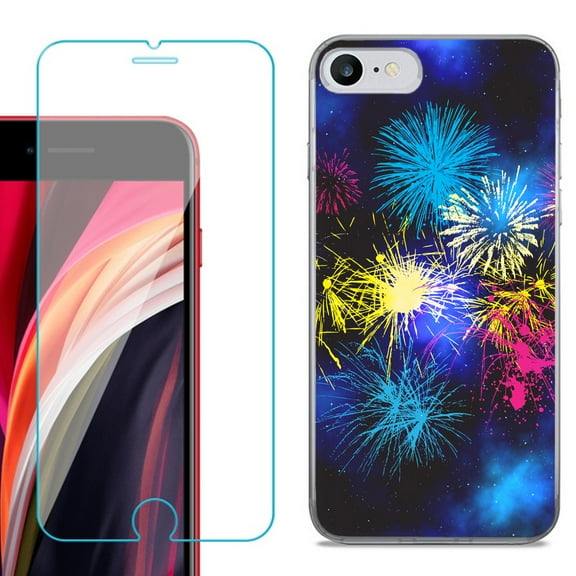 Slim-Fit Fashion Gel Phone Case for iPhone SE 2022, with Tempered Glass Screen Protector, by OneToughShield ® - Fireworks