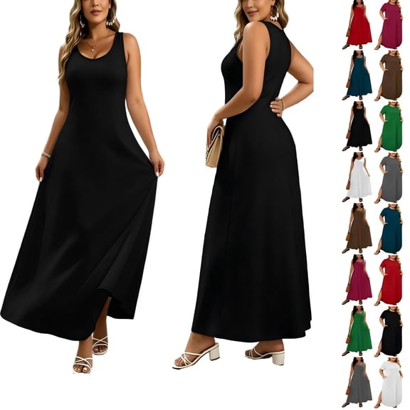 Tqcoqu Women's Plus Size Casual Maxi Dresses,Short Sleeve Loose Beach Dress Sundress with Pockets,Black Women's XL-XXXXXL