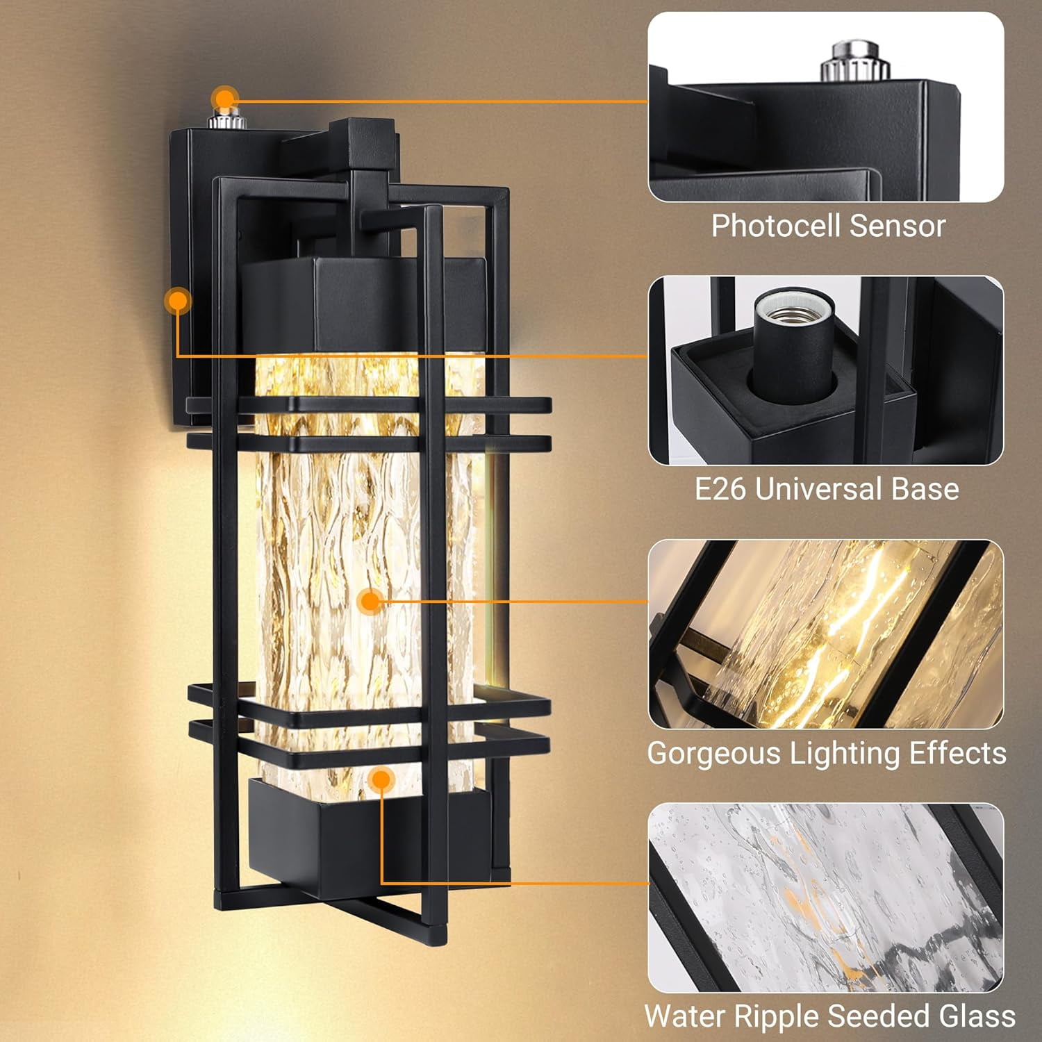 Dusk to Dawn Outdoor Front Porch Light Fixtures Wall Mount,2 Pack Sensor Exterior Lighting Fixtures for House, Waterproof Wall Sconce Lights, Outside Lantern Lamp for Garage, Doorway