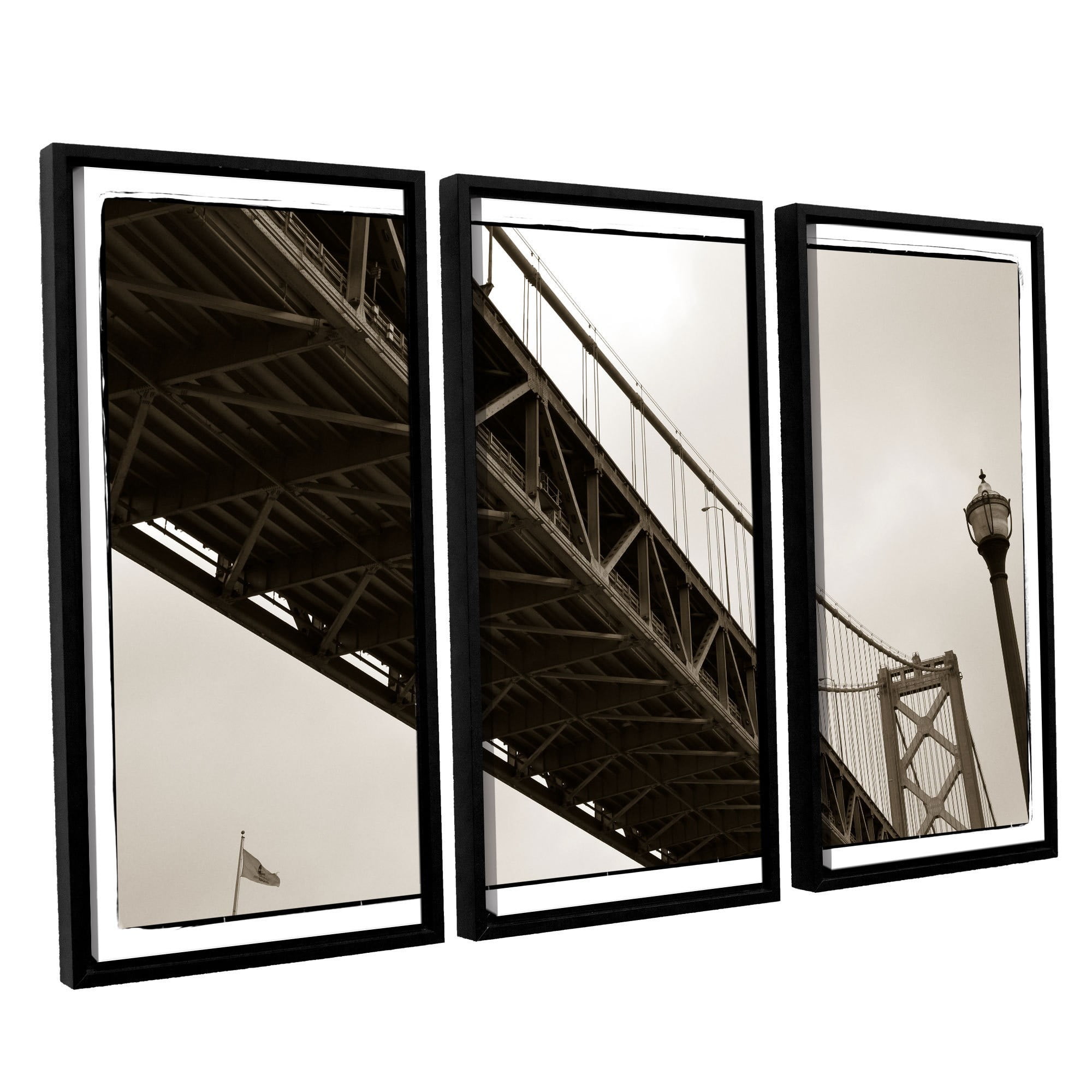 ArtWall Kevin Calkins "Bay Bridge and Lightpole" 3-Piece Floater Framed Canvas Set