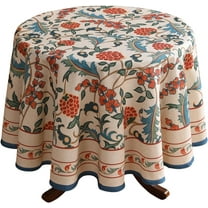 Designer Blue Tablecloth for Rectangle Tables,Vintage Linen with Leaves and Flowers Pattern Tablecloths,Farmhouse Floral Table Cover Cloth Decor for Kitchen Dining Christmas,60"*71"