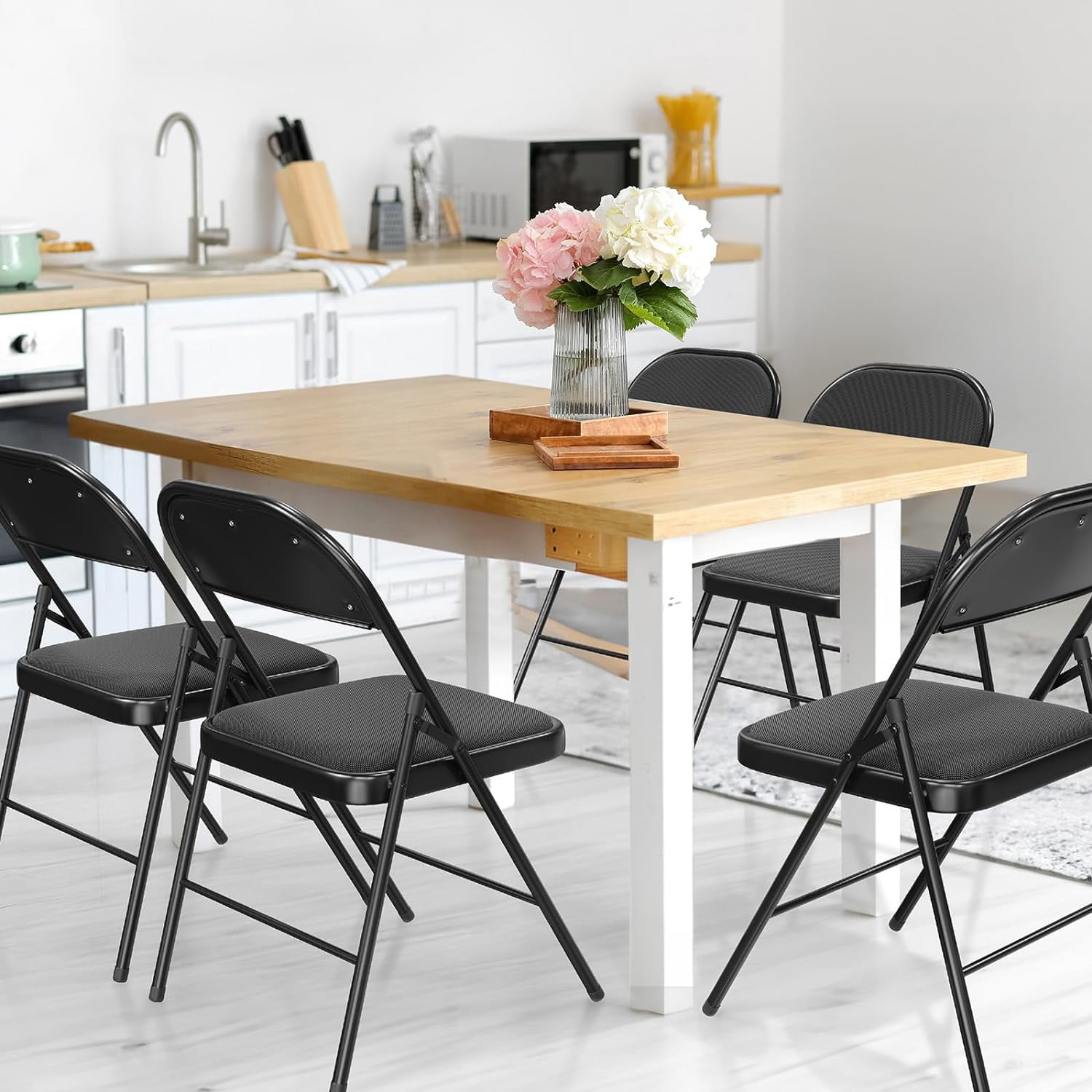Vingli Metal Outdoor Party Padded Folding Chairs, Black (Set of 4)