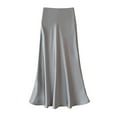 thumbnail image 2 of sunsanly Women High Waist Midi Skirt Smooth Satin A-Line Fishtail Skirt Hip Wrapped Solid Color Large Hem Skirt Workwear, 2 of 8