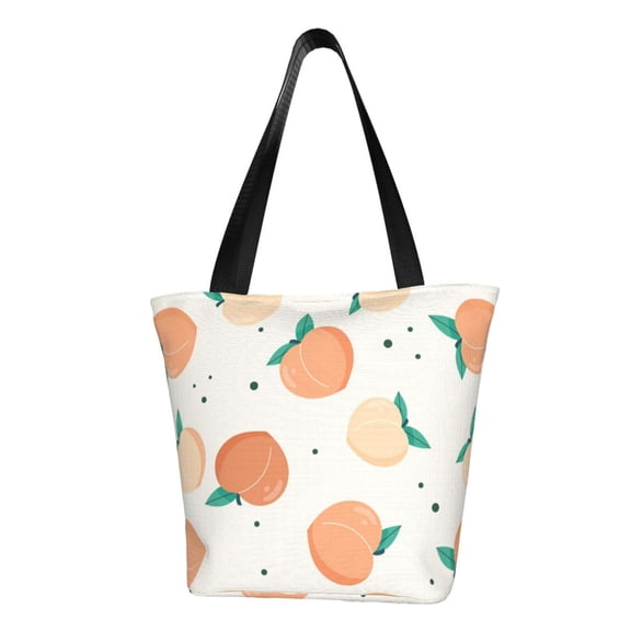 TEQUAN Reusable Shoulder Tote Bags, Cartoon Peach Fruit Decoration Prints Polyester Casual Shopping Grocery Bag for Women