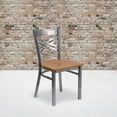 thumbnail image 4 of HERCULES Series Clear Coated ''X'' Back Metal Restaurant Chair - Natural Wood Seat, 4 of 6