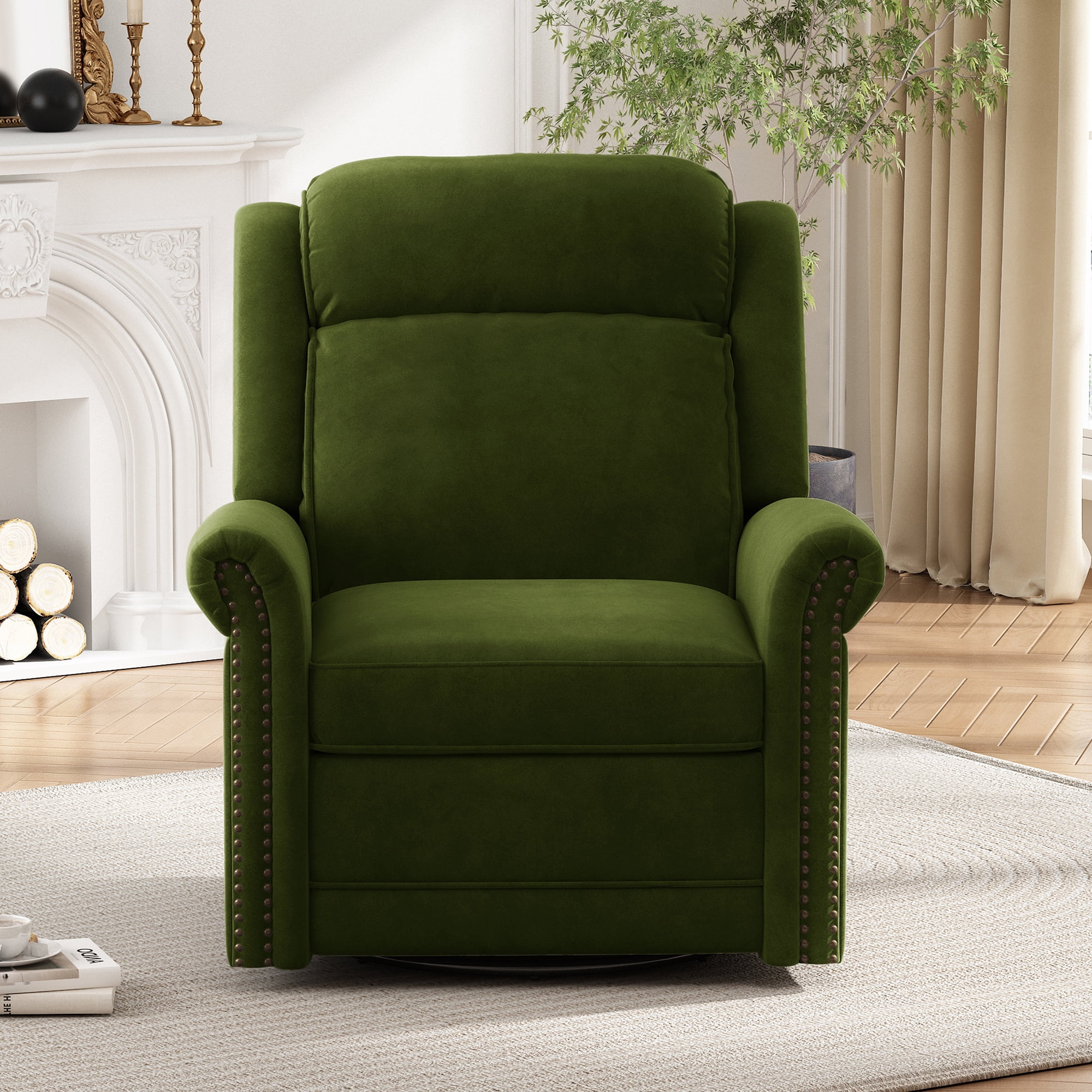 Euroco 360° Swivel Recliner Manual Rocking Recliner Home Theater Manual Recliner Chair Nursery Rocker with Adjustable Backrest for Living Room, Green
