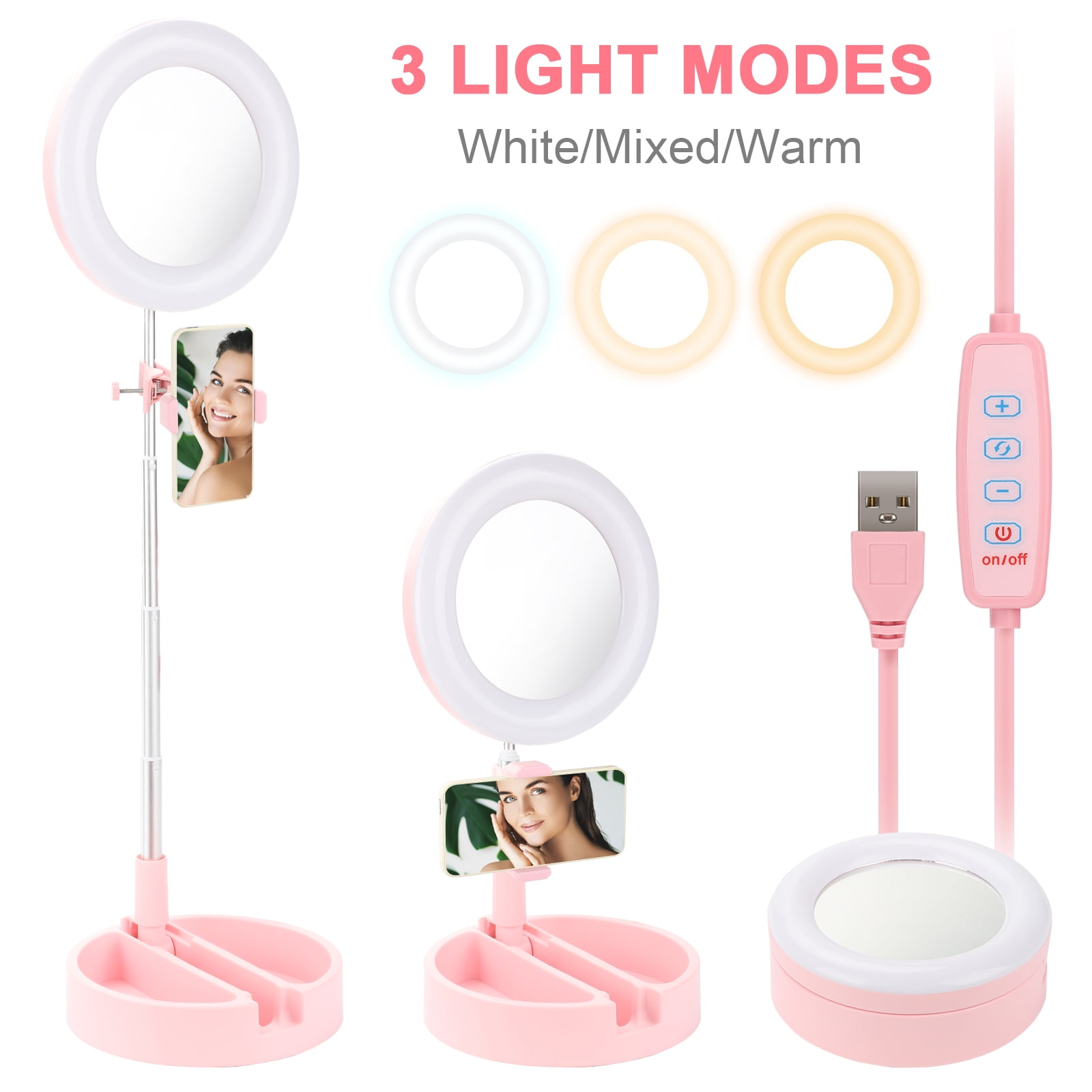 EEEkit LED Ring Light with Stand and Phone Holder, 6" Dimmable Desk
