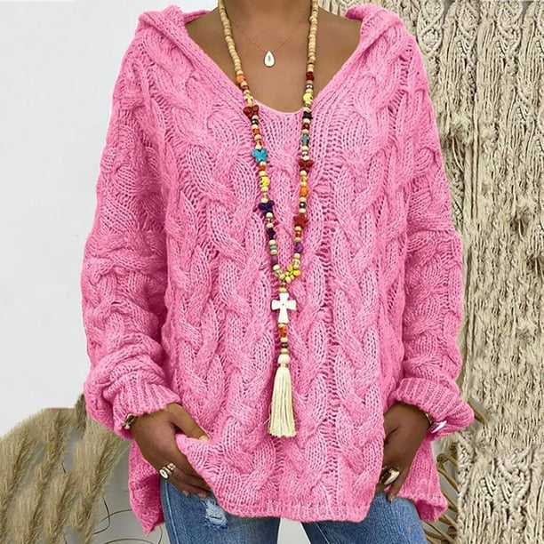 Puntoco-suéter holgado a la moda para mujer, suéter de manga larga con capucha de Color de talla grande, tops, liquidación de Navidad Puntoco Puntoco-2050