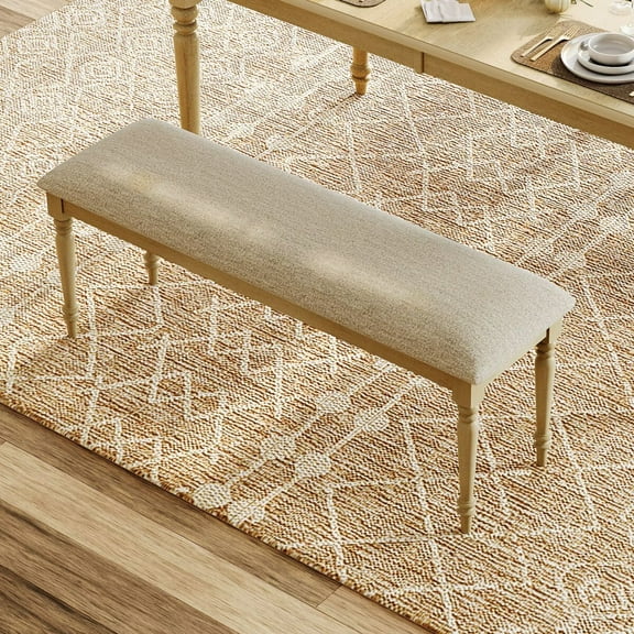 Dining Bench with Padded Seat, Farmhouse Bench Upholstered End of Bed Benches for Bedroom, Wooden Bench for Kithcen, Oak