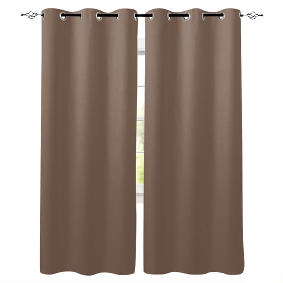 Blackout Curtains for Bedroom, Pure Brown Room Darkening Window Drapes for Living Room, Simple Solid Color Thermal Insulated Grommet Curtains, 52x54 inch, 2 Panels