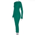 thumbnail image 4 of IROINNID Long Dress for Women Formal Wedding Guest Formal Dress Solid Color Round-Neck Long Sleeve Dress,Olive Green, 4 of 6
