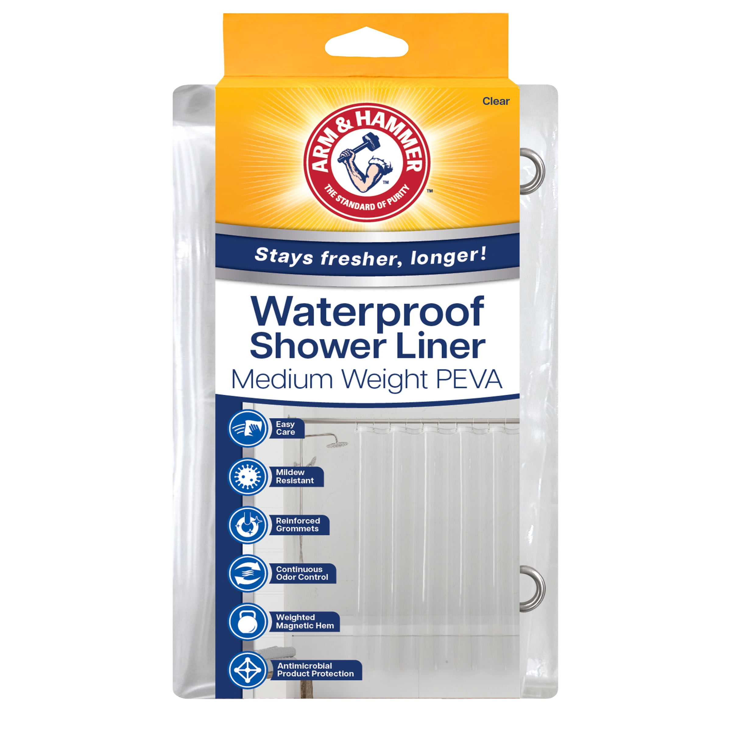 Arm & Hammer™ Waterproof PEVA Shower Liner, Medium Weight, 70x72, Clear
