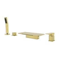 Cobbe Bathroom Bathtub Faucet Set Single Handle with 11.02-Inch Wide Bathtub Spout and Handheld Shower 4-Hole Deck Mount Tub Faucet Brushed Gold
