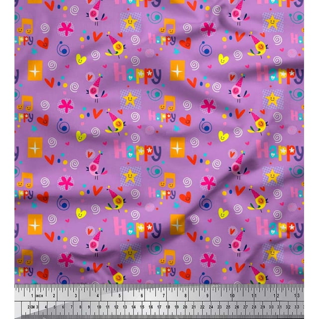 Soimoi polyester Crepe Fabric Birthday Theme Party Print Fabric by Yard 42 Inch Wide