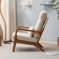 thumbnail image 3 of IVV High Back Armchair in Beige Linen, Comfy Upholstered Accent Chair with Wooden Legs and Lumbar Pillow for Living Room, Bedroom, Apartment, 3 of 10