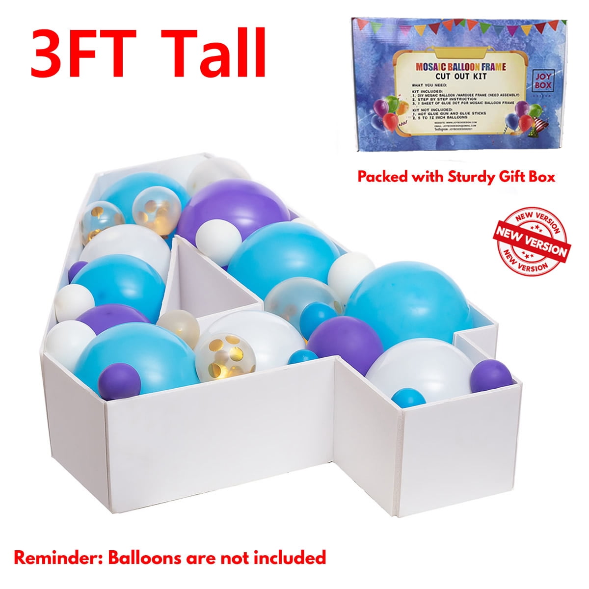3FT Mosaic Balloon Frame Number 4 Marquee Easy to Assemble Numbers Light Up Pre-Cut Kit Thick Foam Board Decoration Supplies for Birthdays, Anniversary, Baby Shower