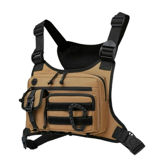 KLKCMS Chest Rig Bag Adjustable Strap Modern Chest Pouch for Cycling Walking Picnic Khaki