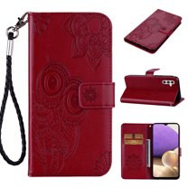 Feishell Wallet Case for Samsung Galaxy A25 5G,Owl Embossed Pattern Premium PU Leather with Card Holder Magnetic Clasp Flip Holder Phone Case Cover for Samsung Galaxy A25 5G,Winered