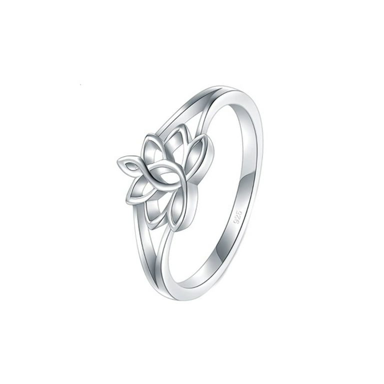 BORUO 925 Sterling Silver Ring Lotus Flower Yoga High Polish Tarnish Resistant Comfort Fit Wedding Band Ring Size 10