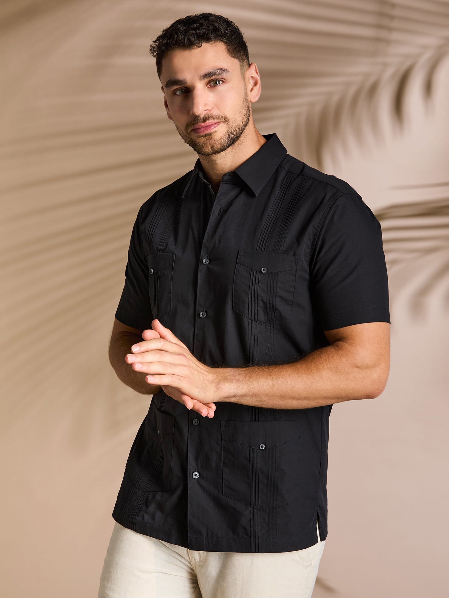 Cafe Luna Men's and Big Men's Cotton Blend Pintuck Short Sleeve Guayabera Shirt, Sizes S-5XL
