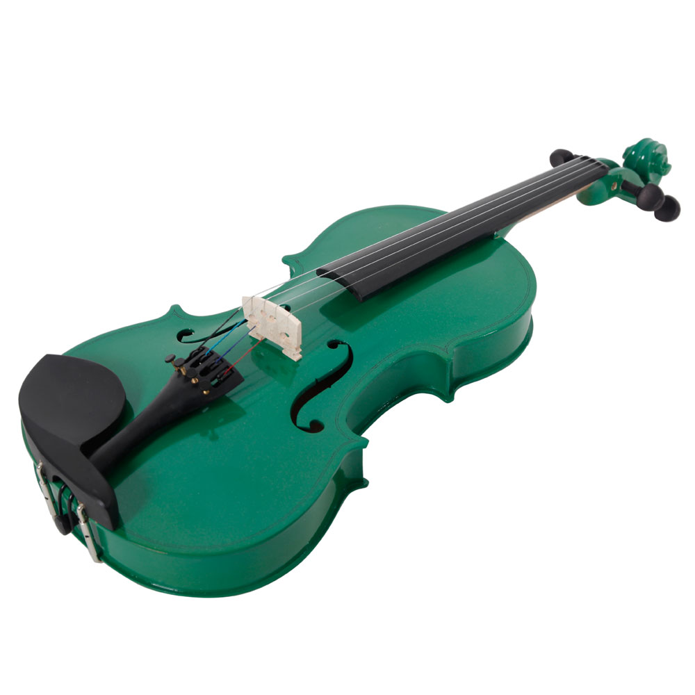 Green Violin Pack - 4/4 Full Size, Basswood Body, Maple Top - with Case, Bow & Rosin for Adult Learners & Enthusiasts