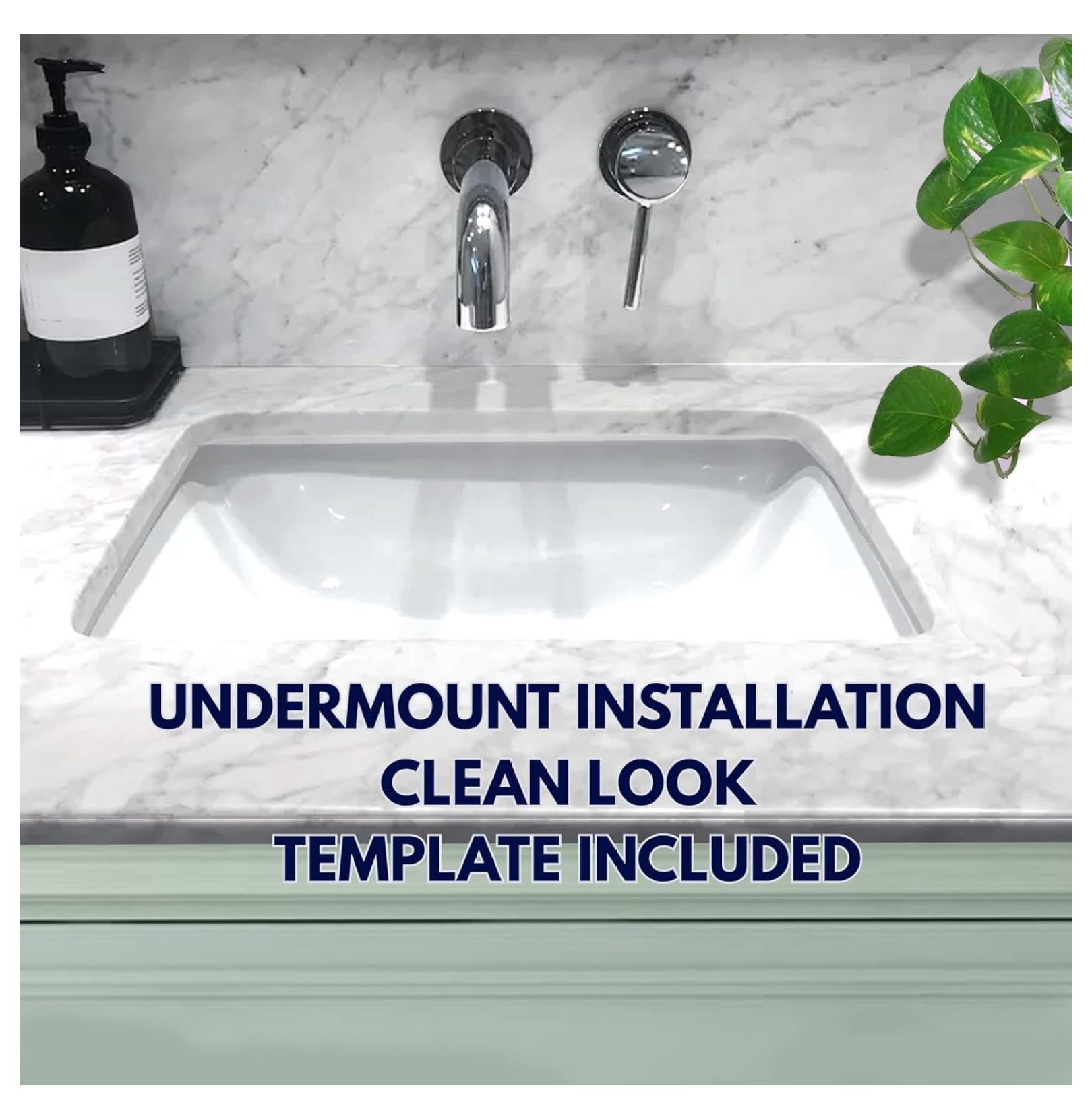 UM-16x11-W, White Undermount Bathroom Sink – 16" x 11" Bath Vanity Sink, Rectangular Bowl, w Overflow, High Gloss White Vitreous China, Scratch & Stain Resistant – Great Point