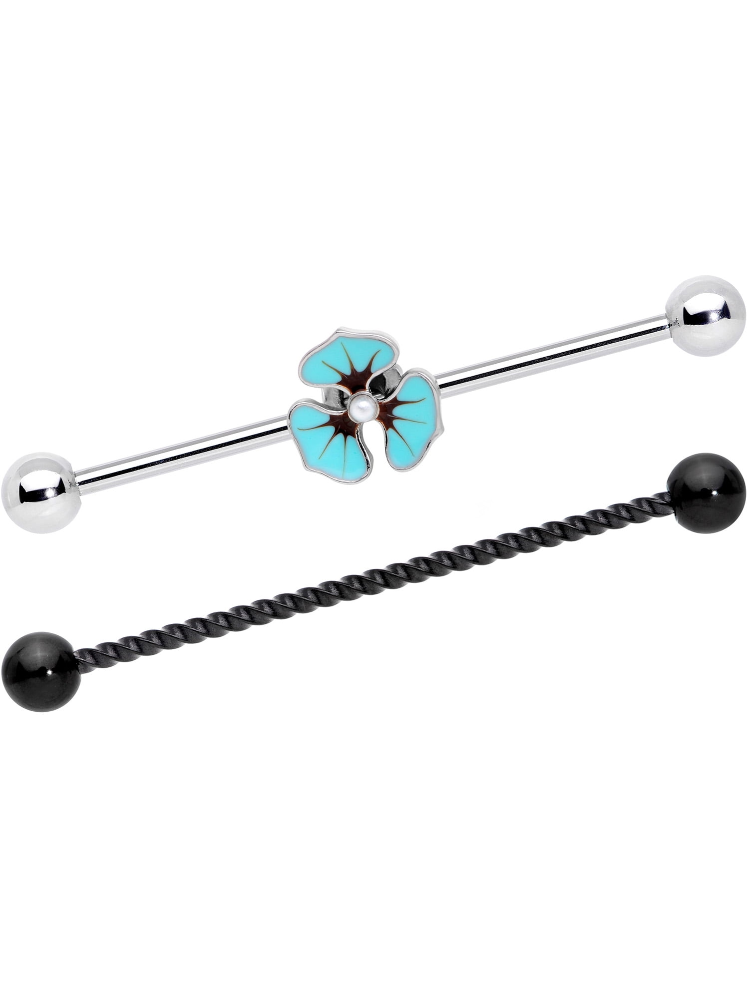 Body Candy Stainless Steel Brilliant Blue Accent Windmill Flower Industrial Barbell 14 Gauge 38mm