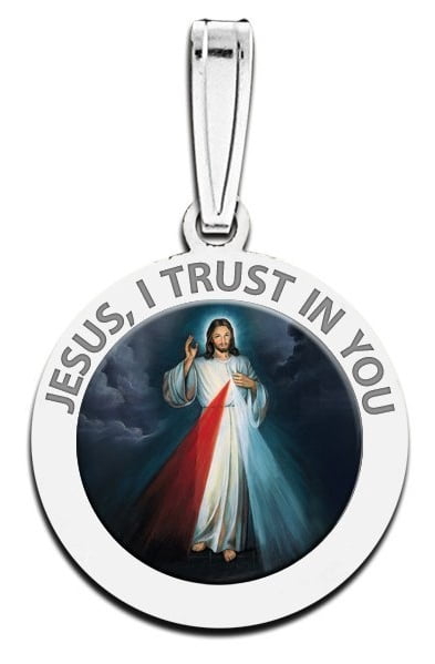 Divine Mercy Medal - 14K Gold, White Gold, Or Sterling Silver With Color Image - View #4
